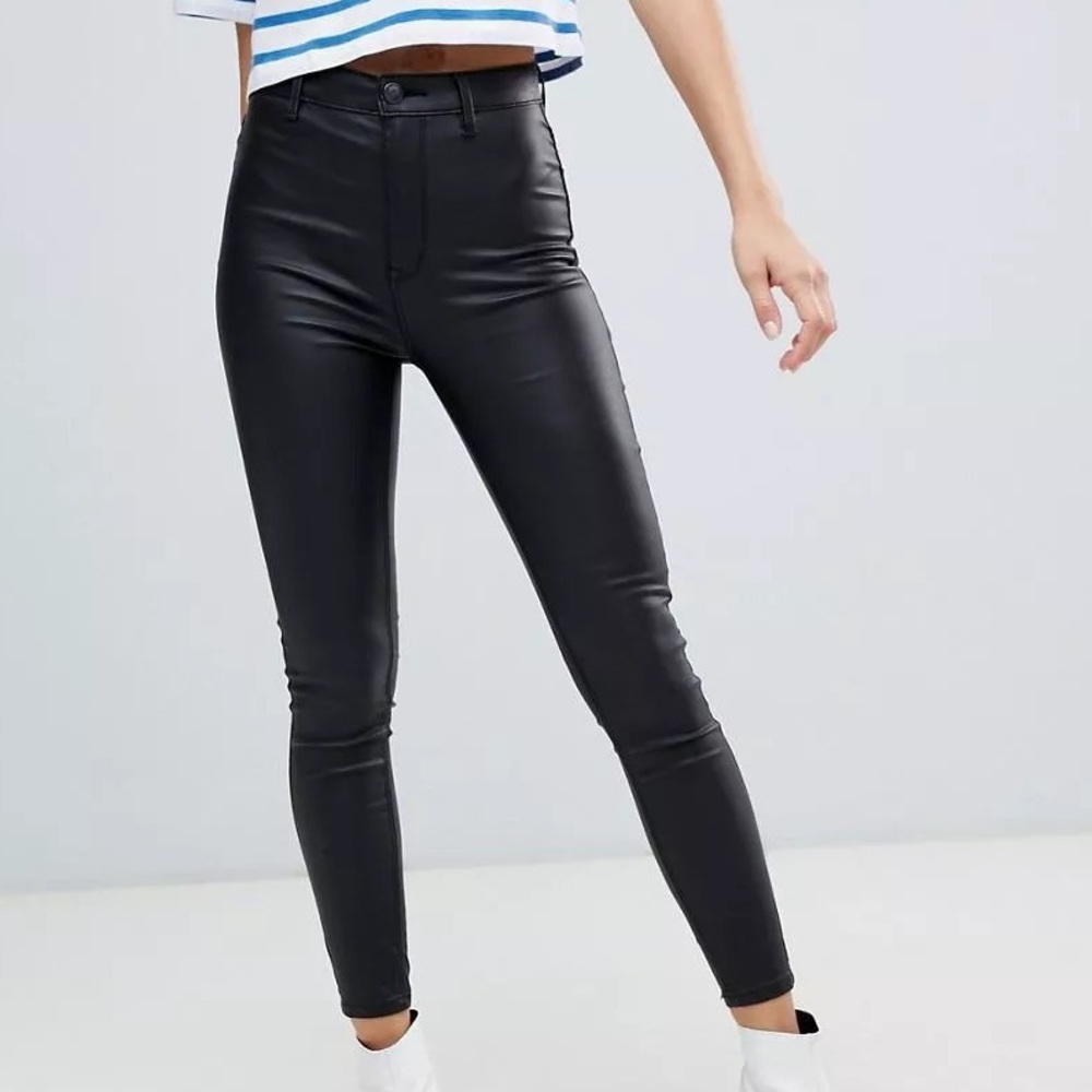 Stradivarius Super High Black Coated Skinny Jeans